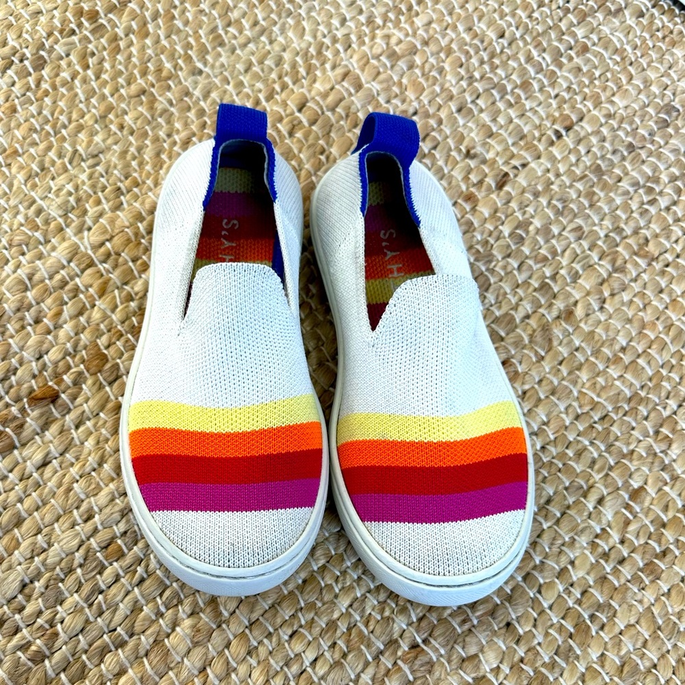 Rothy’s rainbow stripe loafer slip‎ on washable recycled plastic shoe sz kids 12